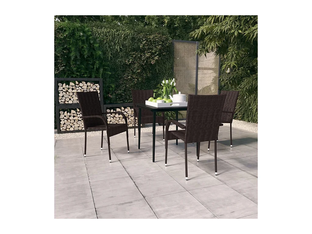 Ensemble à manger de jardin 5 pcs Marron et noir