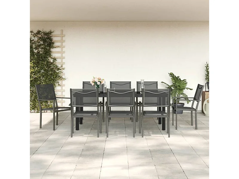 Ensemble à manger de jardin 9 pcs noir textilène et acier