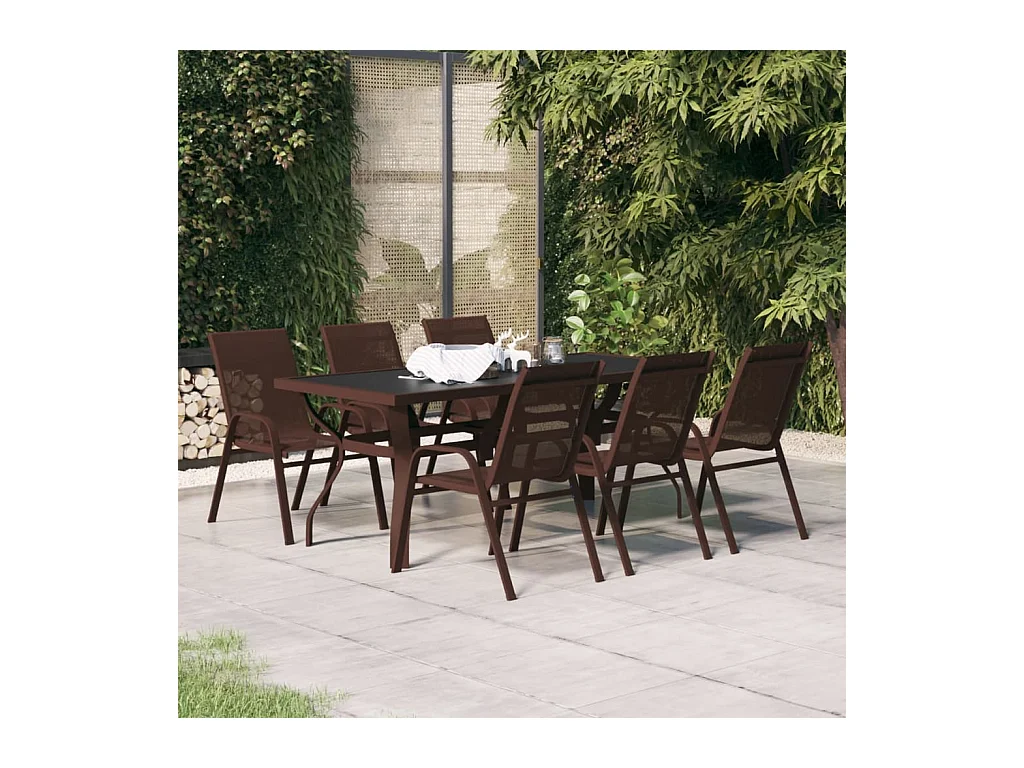 Ensemble à manger de jardin 7 pcs Marron et noir