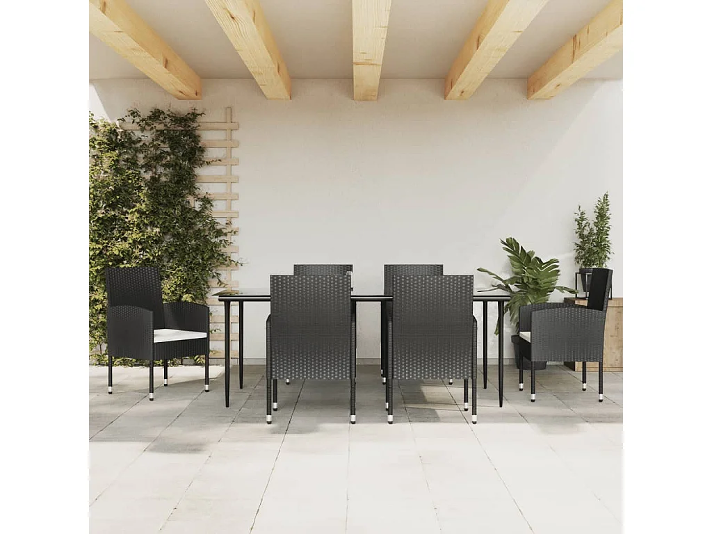 Ensemble à manger de jardin 7 pcs noir résine tressée et acier
