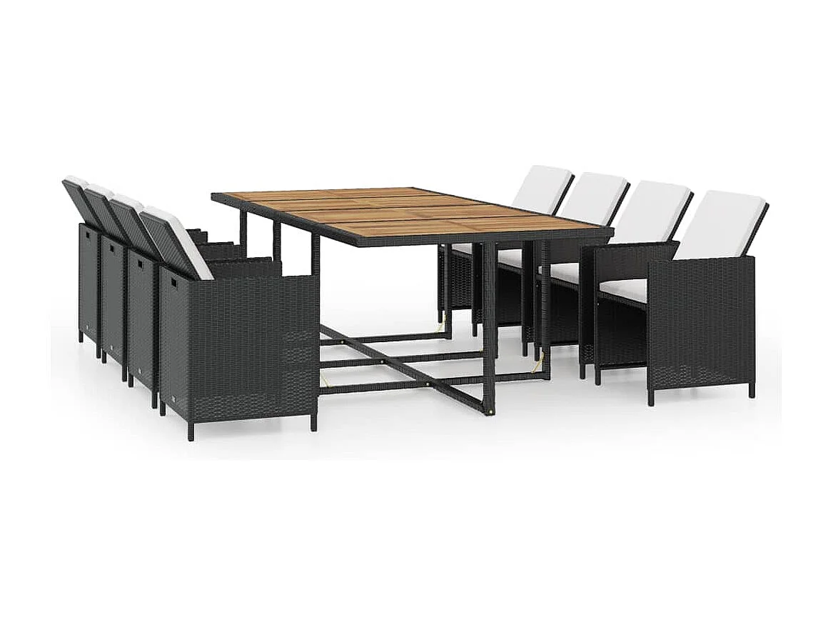 Set comedor de jardín 13 piezas y cojines ratán sintético negro