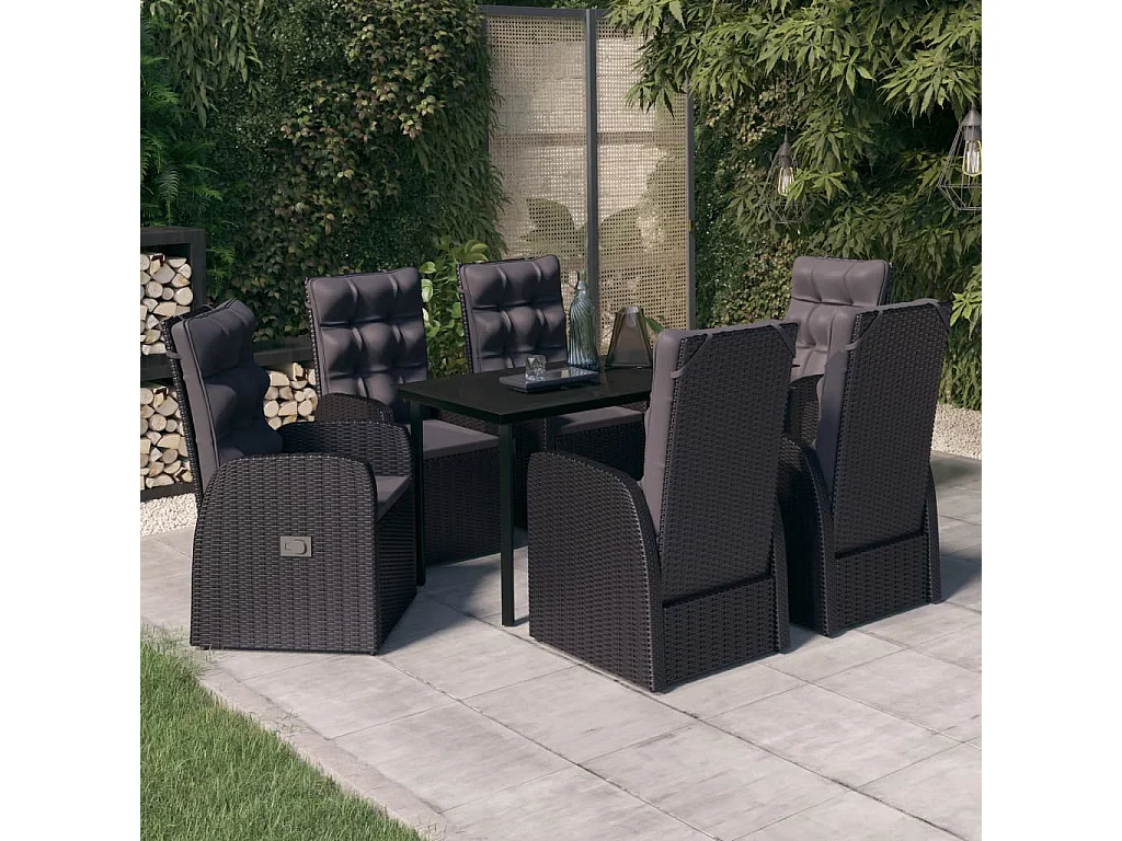 Set da Pranzo da Giardino 7 pz con Cuscini Nero