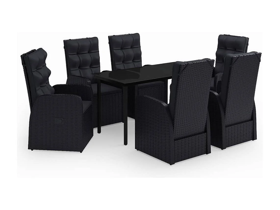 Set da Pranzo da Giardino 7 pz con Cuscini Nero