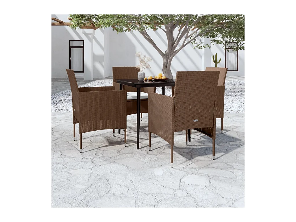 Ensemble à manger de jardin coussins 5 pcs Marron/noir