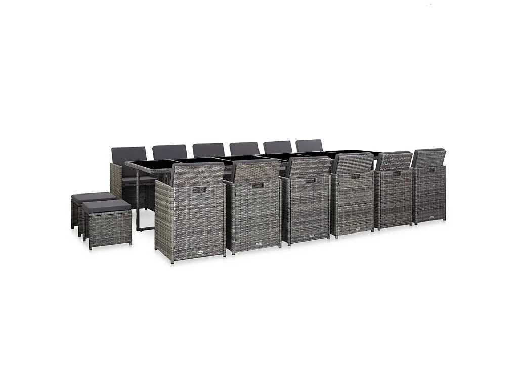 Ensemble de salle à manger d'extérieur et coussins 17 pcs Gris