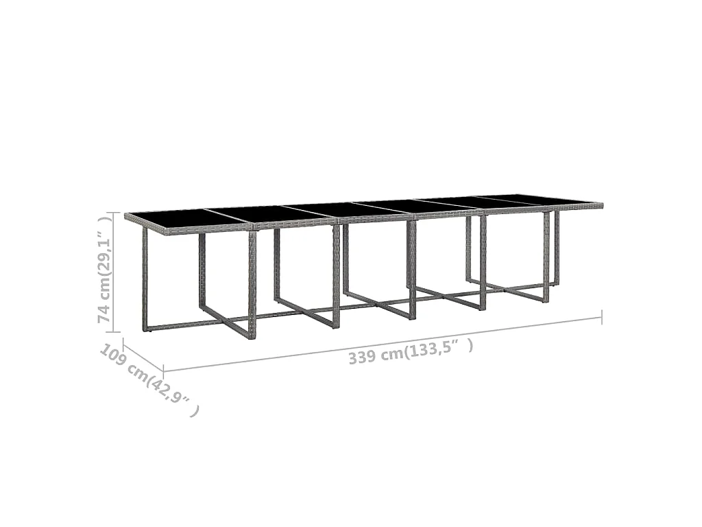 Ensemble de salle à manger d'extérieur et coussins 17 pcs Gris