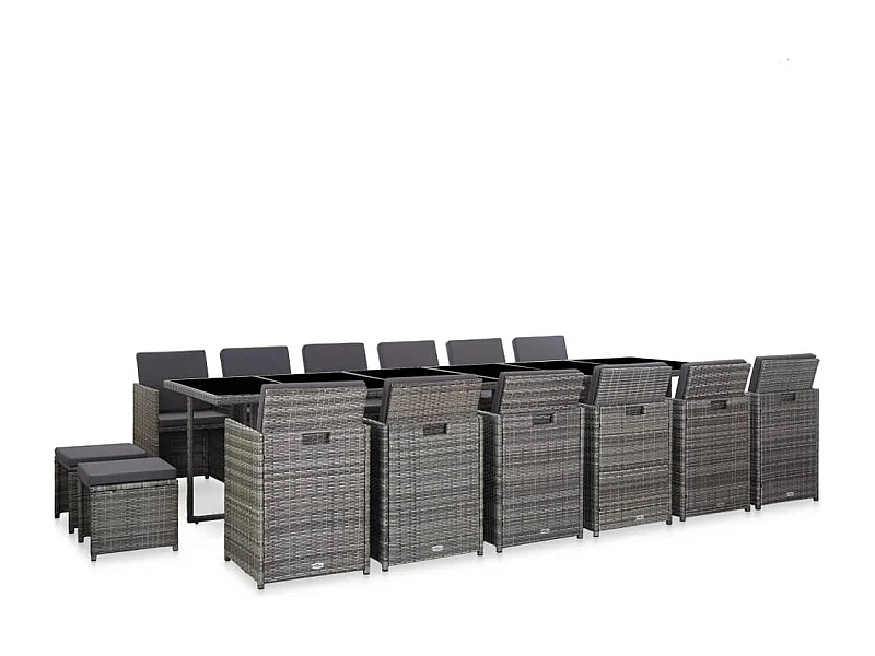 Ensemble de salle à manger d'extérieur et coussins 17 pcs Gris