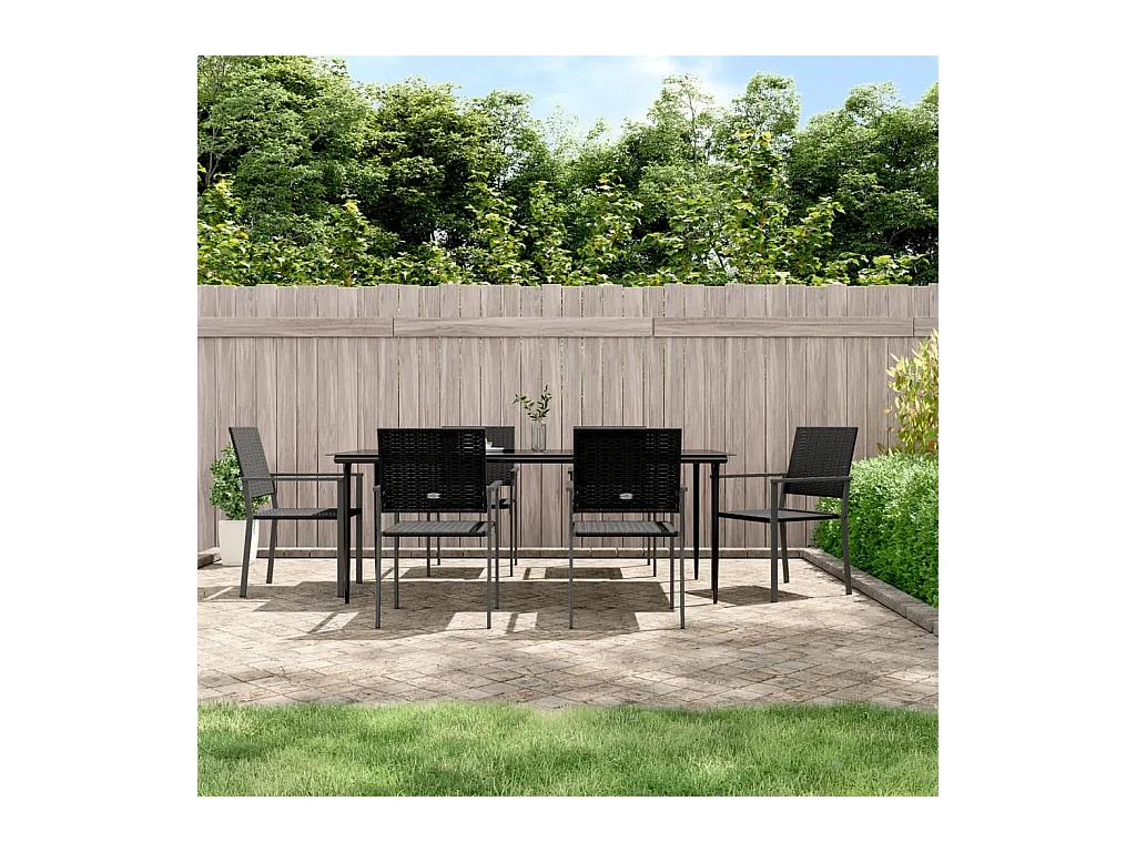 Ensemble à manger de jardin 7 pcs résine tressée acier