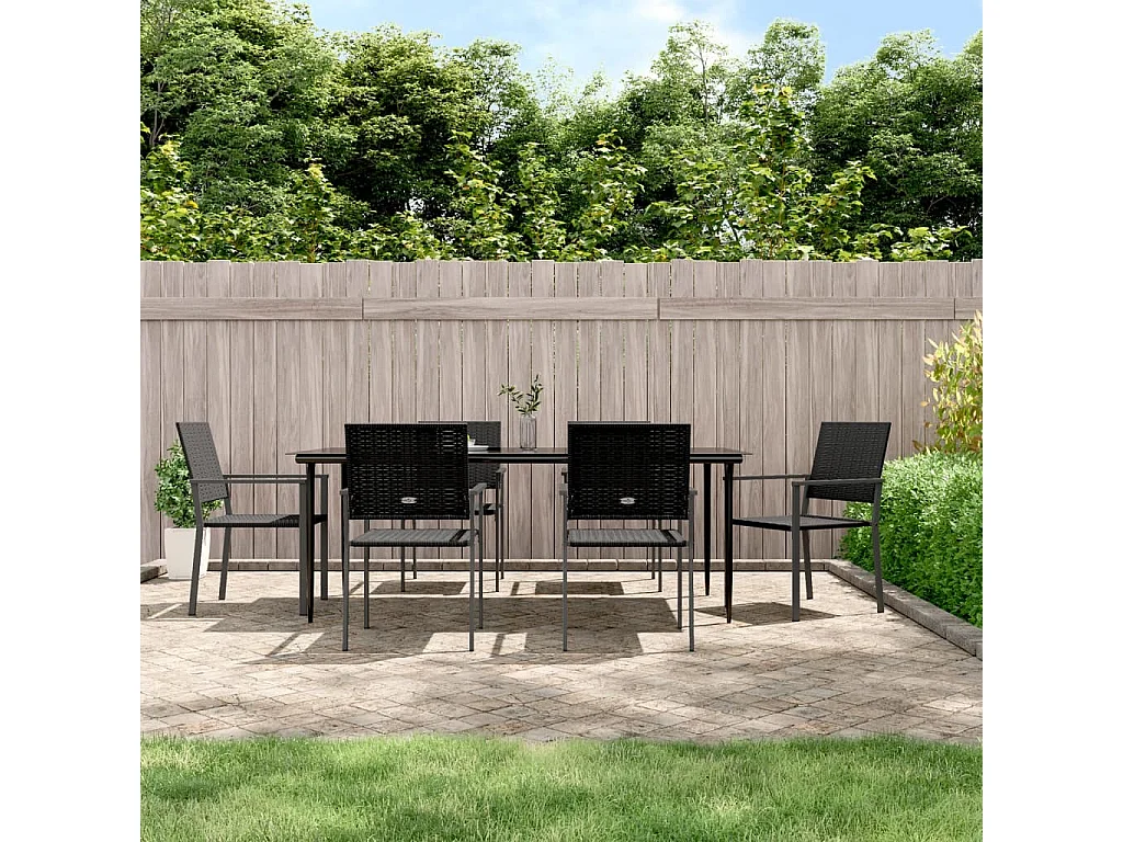 Ensemble à manger de jardin 7 pcs résine tressée acier