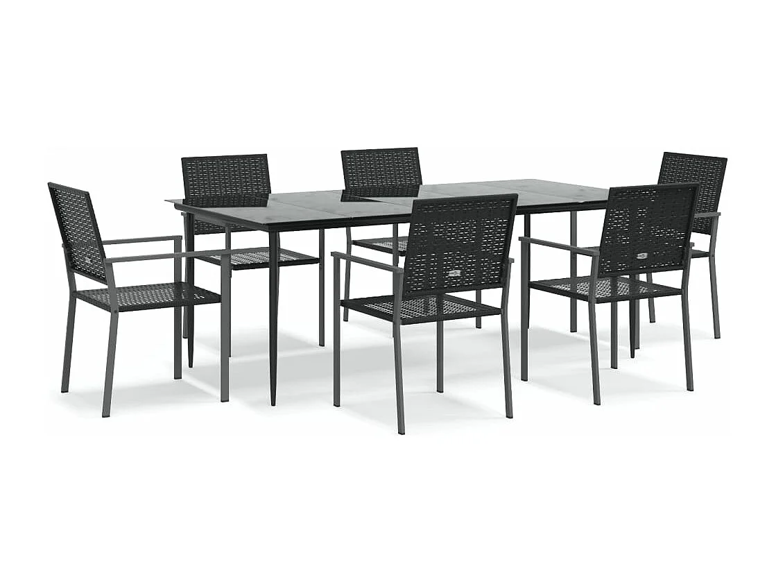 Ensemble à manger de jardin 7 pcs résine tressée acier