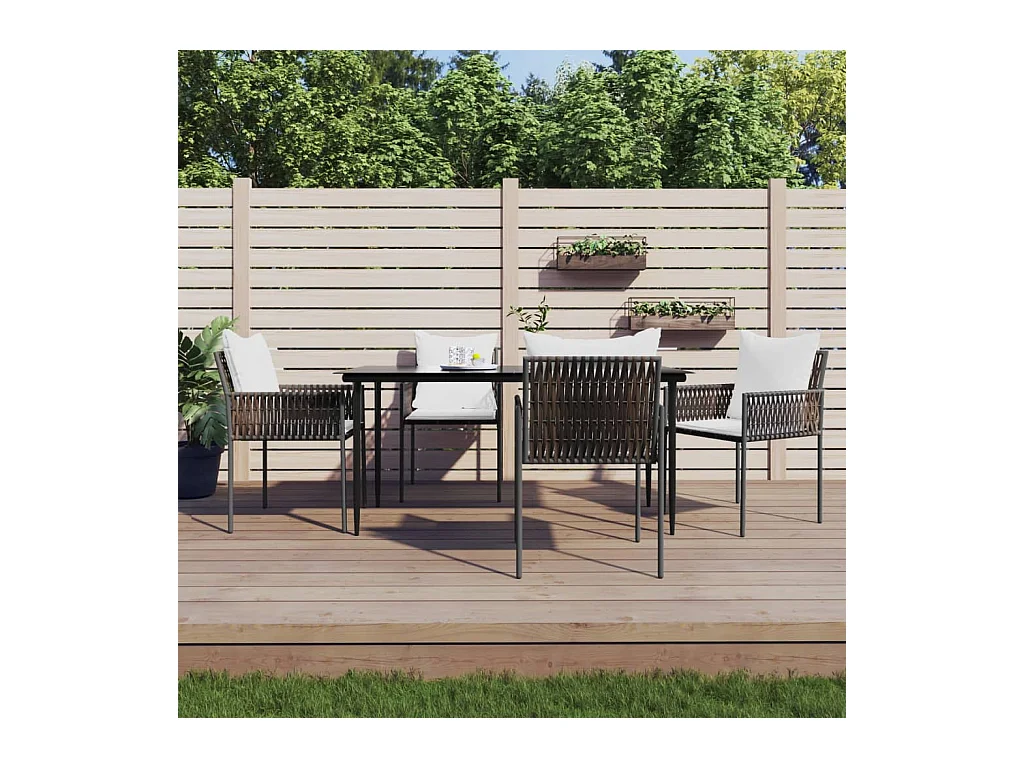 Ensemble à manger de jardin 5 pcs coussins résine tressée acier