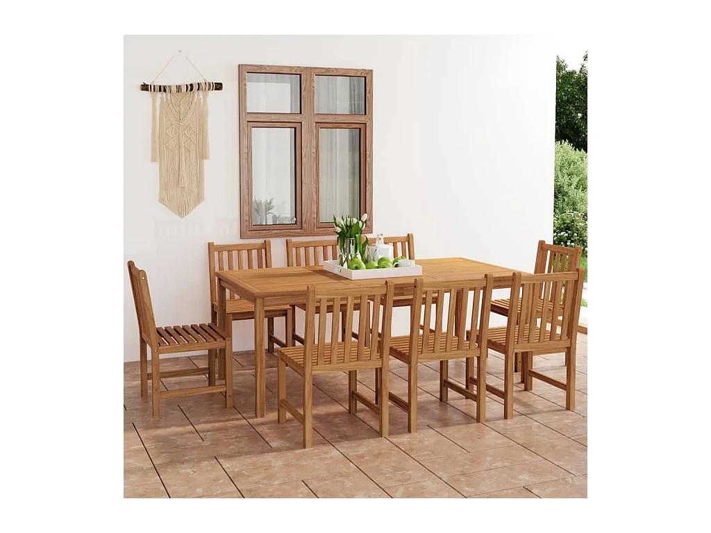 Ensemble de salle à manger de jardin 9 pièces 200 x 100 cm en bois de teck massif
