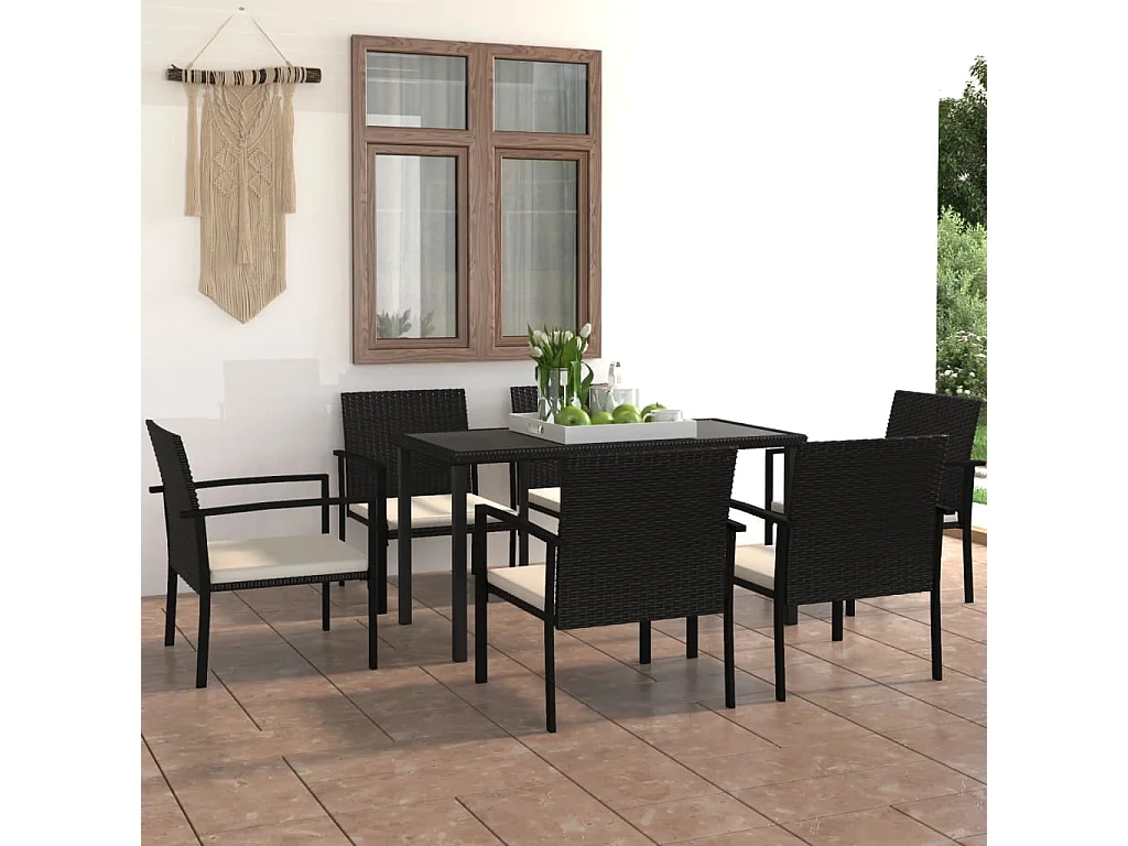 Ensemble à manger de jardin 7 pcs Résine tressée Noir