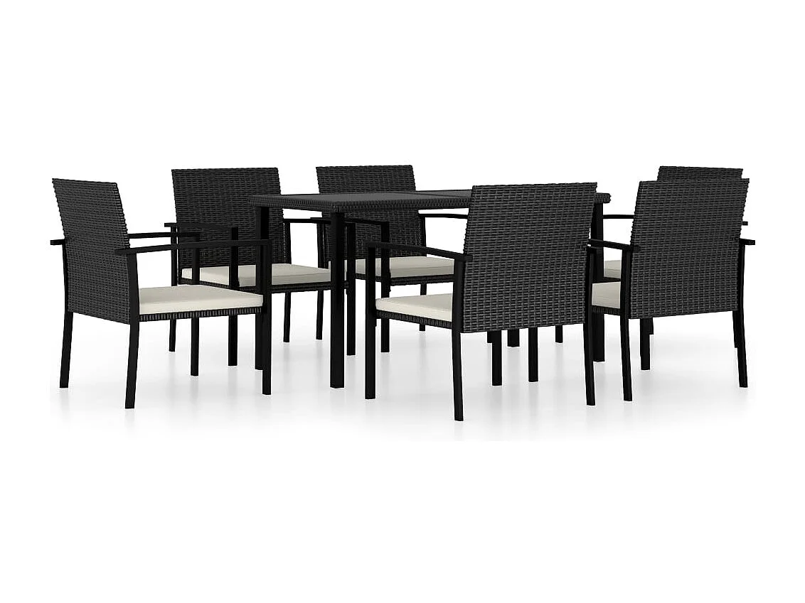 Ensemble à manger de jardin 7 pcs Résine tressée Noir