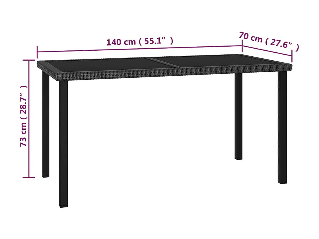 Ensemble à manger de jardin 7 pcs Résine tressée Noir