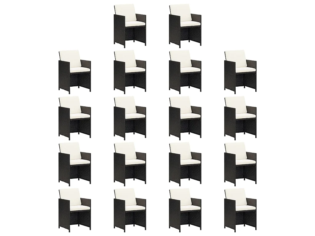 19 pcs conjunto jantar p/ jardim c/ almofadões vime PE preto