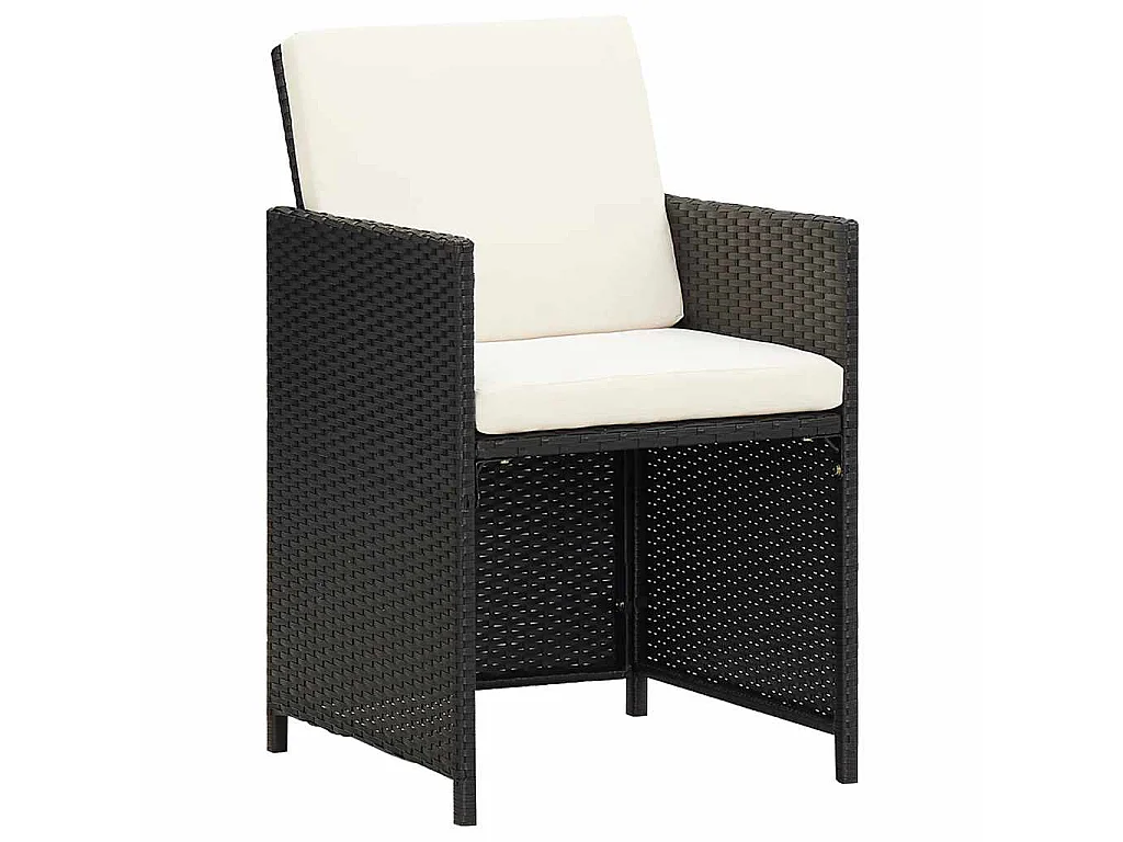 19 pcs conjunto jantar p/ jardim c/ almofadões vime PE preto