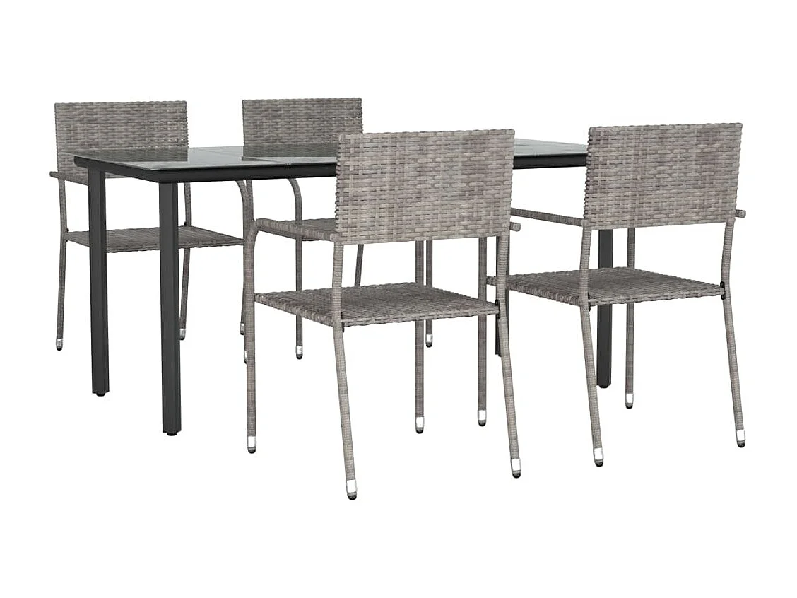 5pcs conjunto de jantar para jardim vime PE e aço cinza e preto