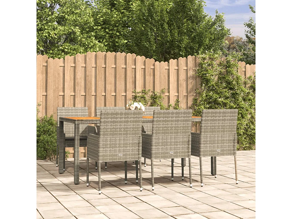 7-delige Tuinset met kussens poly rattan grijs