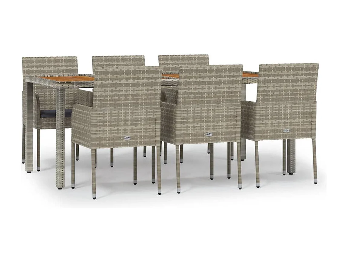 7-delige Tuinset met kussens poly rattan grijs