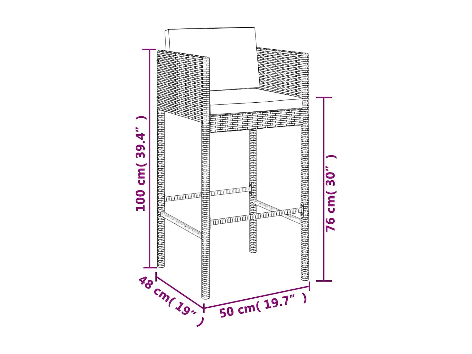 5-tlg. Gartenbar-Set mit Kissen Braun Poly Rattan