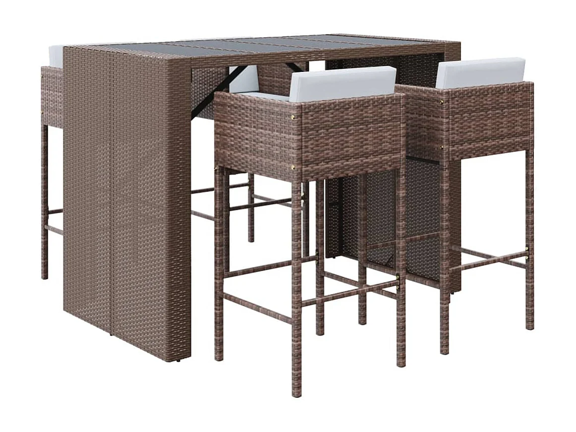Ensemble de bar de jardin avec coussins 5 pcs marron poly rotin