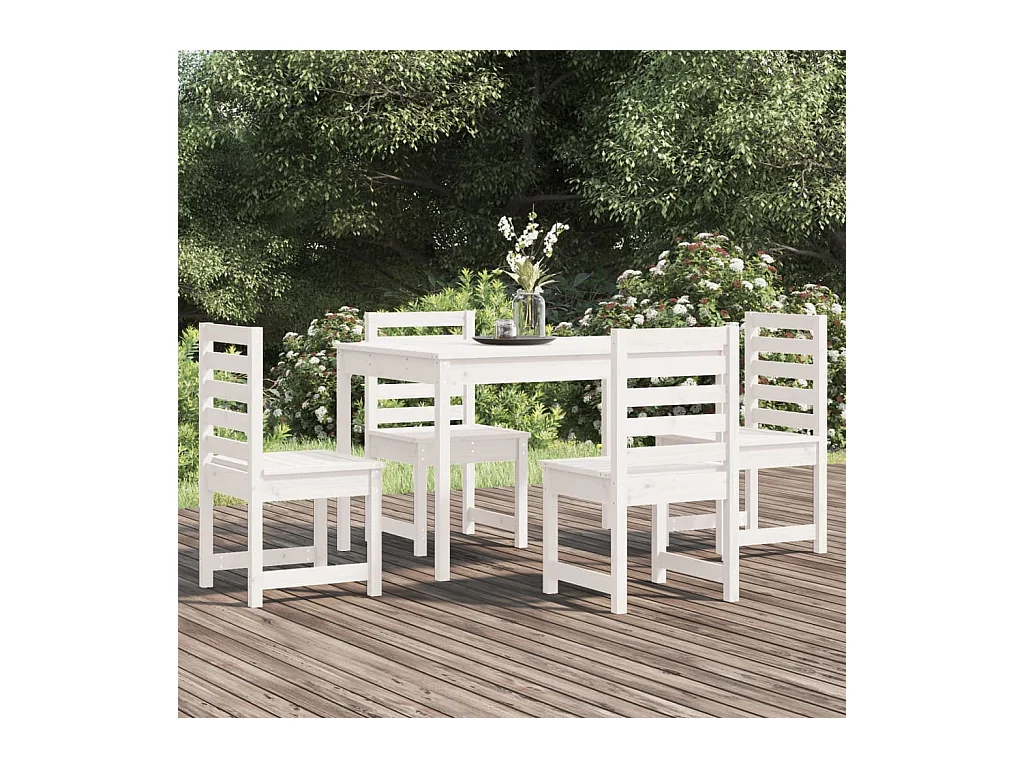 Ensemble à manger de jardin 5 pcs blanc bois massif de pin
