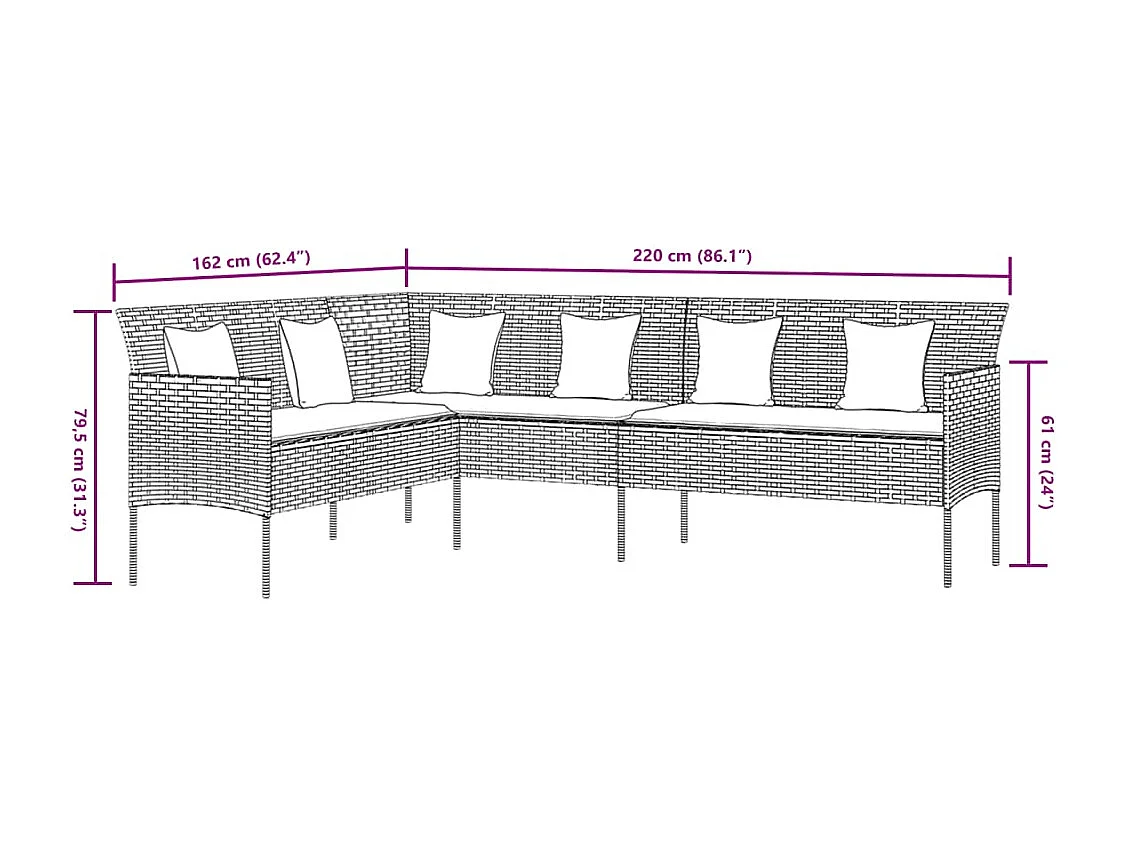 2-tlg. Garten-Essgruppe mit Kissen Grau Poly Rattan
