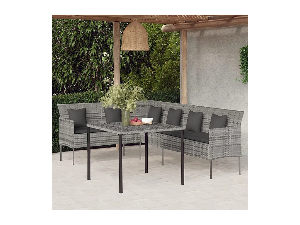 Ensemble à manger de jardin et coussins 2 pcs gris rotin