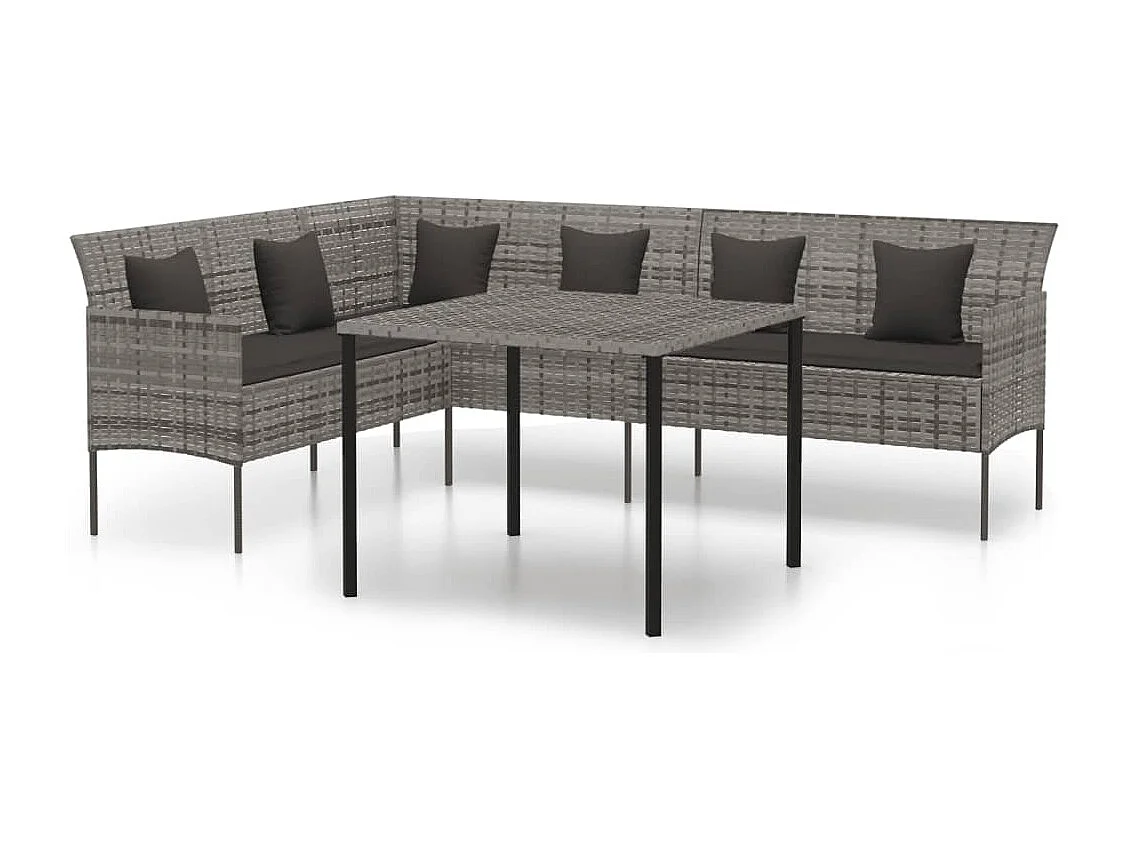 Ensemble à manger de jardin et coussins 2 pcs gris rotin