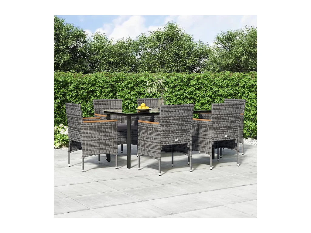 Ensemble à manger de jardin coussins 7pcs Gris et noir