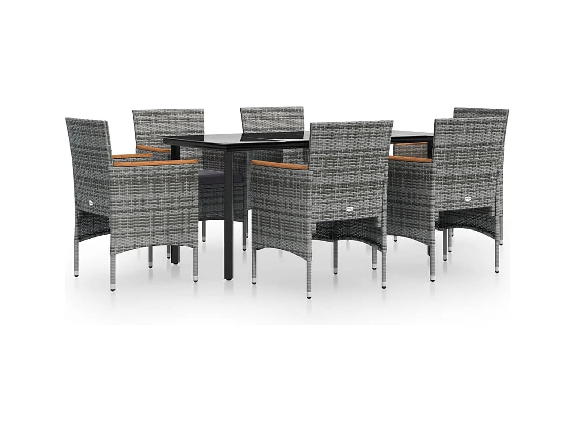 Set da Pranzo da Giardino 7 pz con Cuscini Grigio e Nero