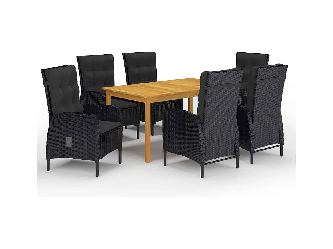 Ensemble à manger de jardin 7 pcs Noir