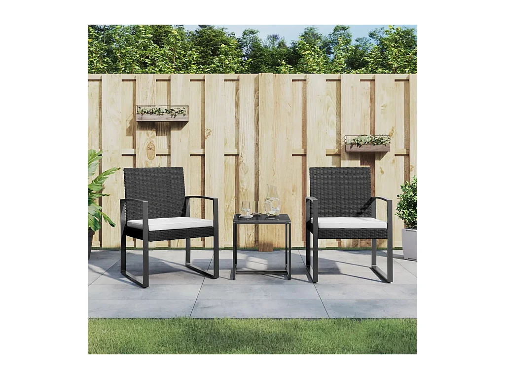 Ensemble à manger de jardin avec coussins 3 pcs noir rotin PP