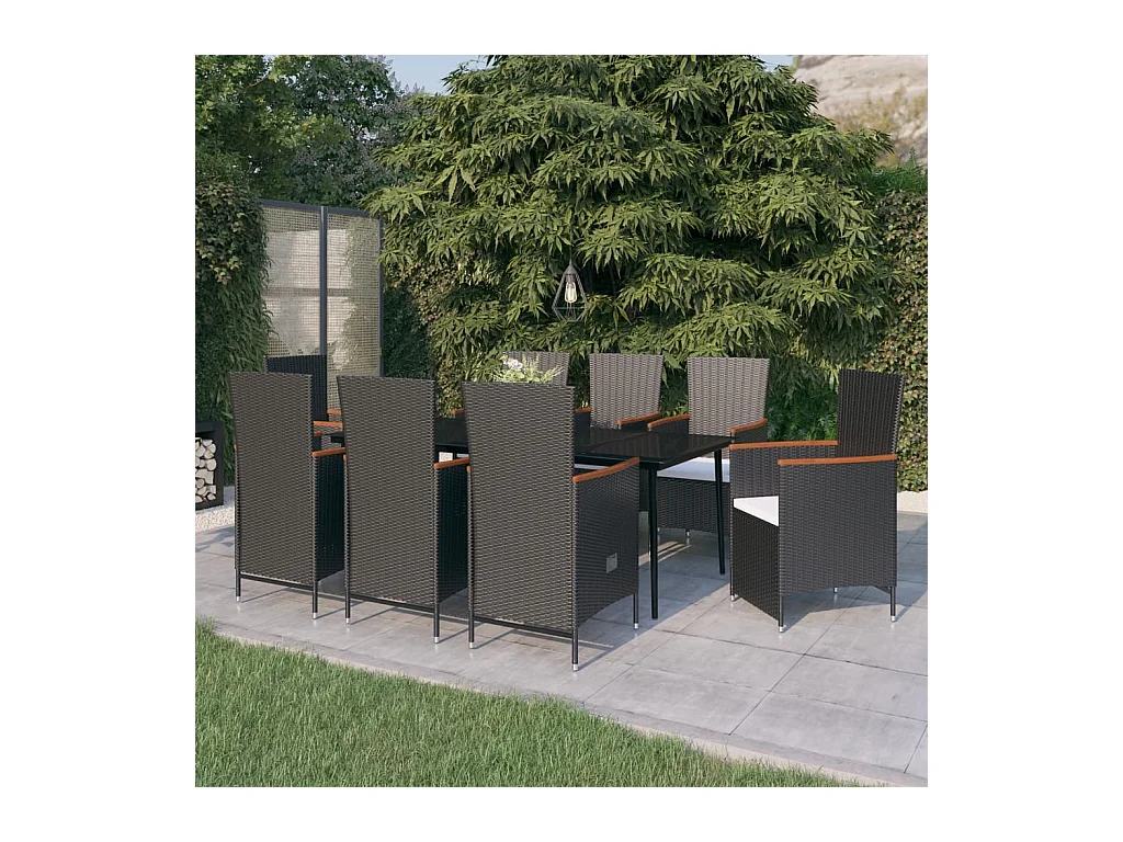 Ensemble à manger de jardin avec coussins 9 pcs noir
