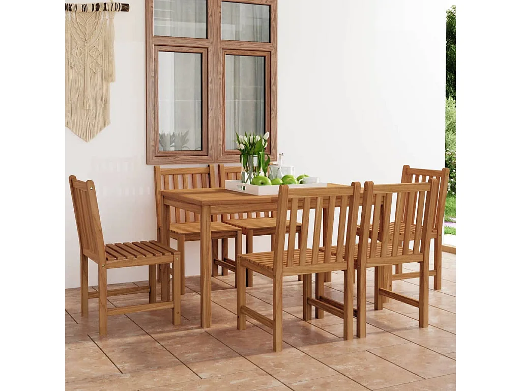 Ensemble de salle à manger de jardin 7 pièces 140 x 80 cm en bois de teck massif