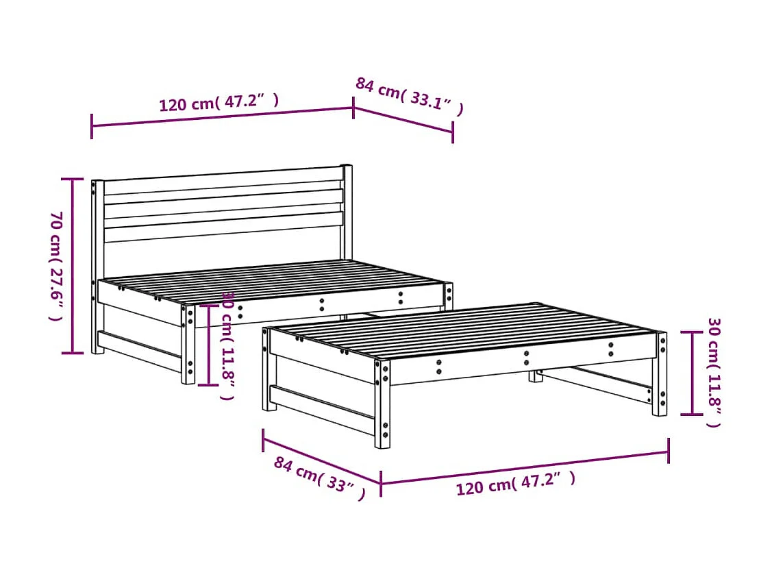 Salon de jardin 2 pcs noir bois massif de pin
