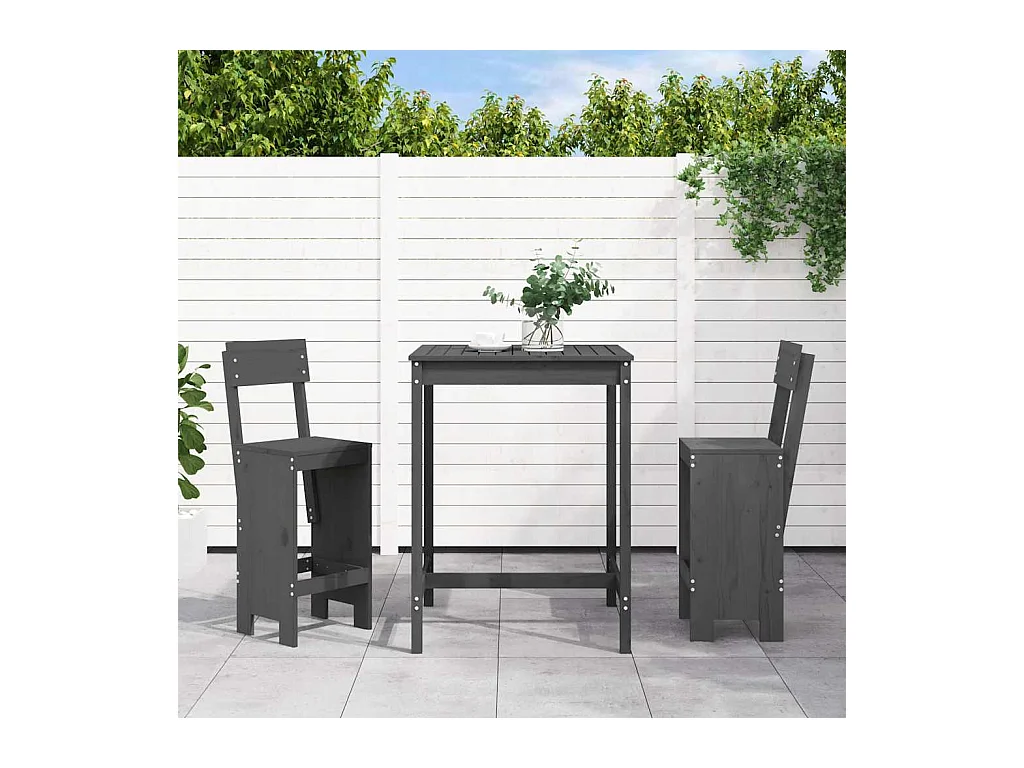 Ensemble de bar de jardin 3 pcs gris bois de pin massif