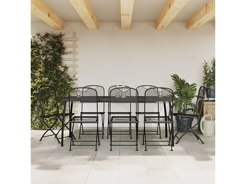 Juego de comedor de jardín 9 pzas malla metálica gris antracita