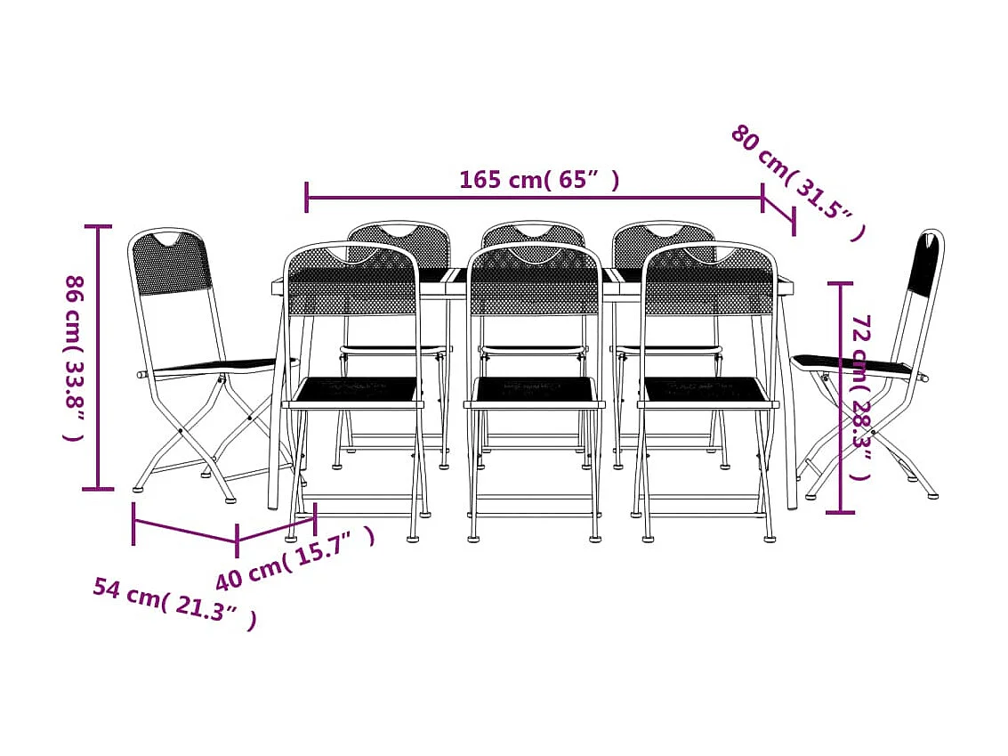 Ensemble à manger de jardin 9 pcs anthracite métal maille