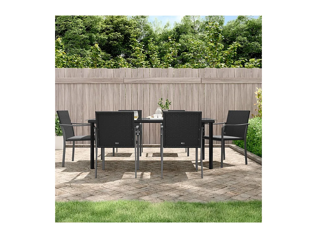 Ensemble à manger de jardin 7 pcs coussins résine tressée acier