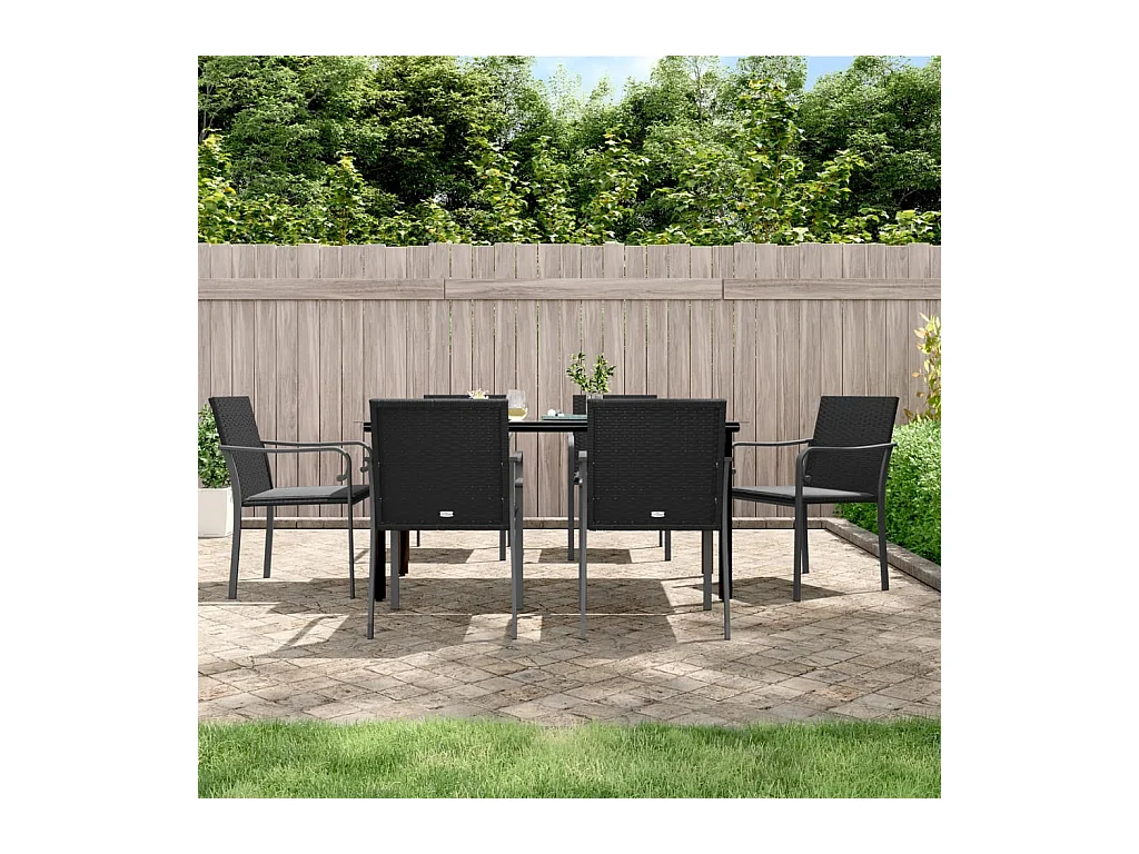 Ensemble à manger de jardin 7 pcs coussins résine tressée acier