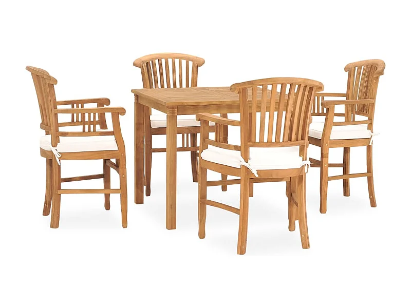 Ensemble à manger de jardin 5pcs avec coussins bois teck solide
