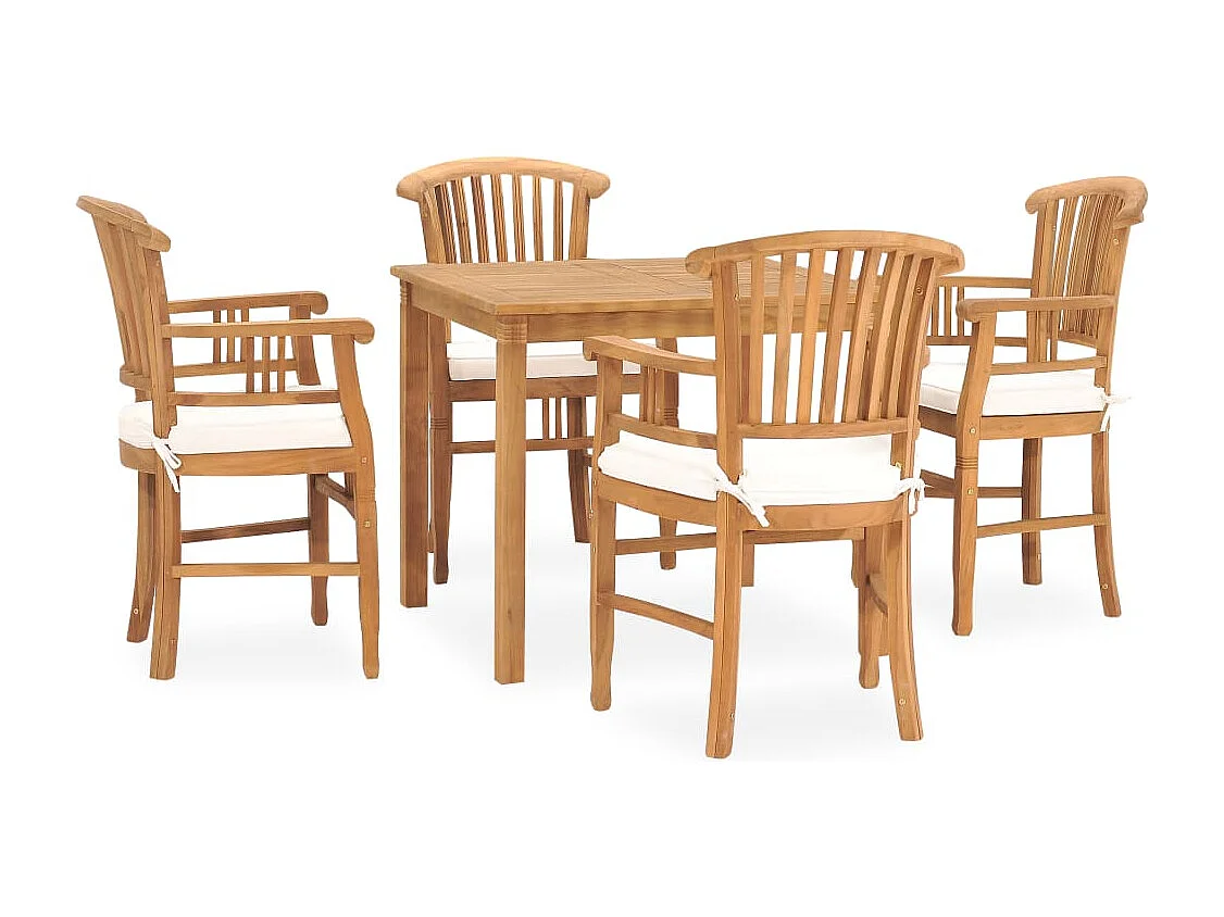Ensemble à manger de jardin 5pcs avec coussins bois teck solide
