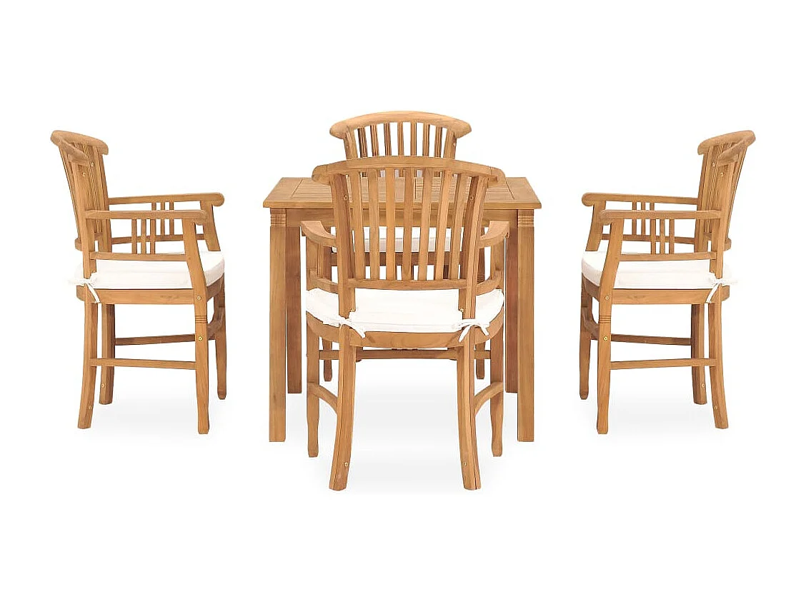 Ensemble à manger de jardin 5pcs avec coussins bois teck solide