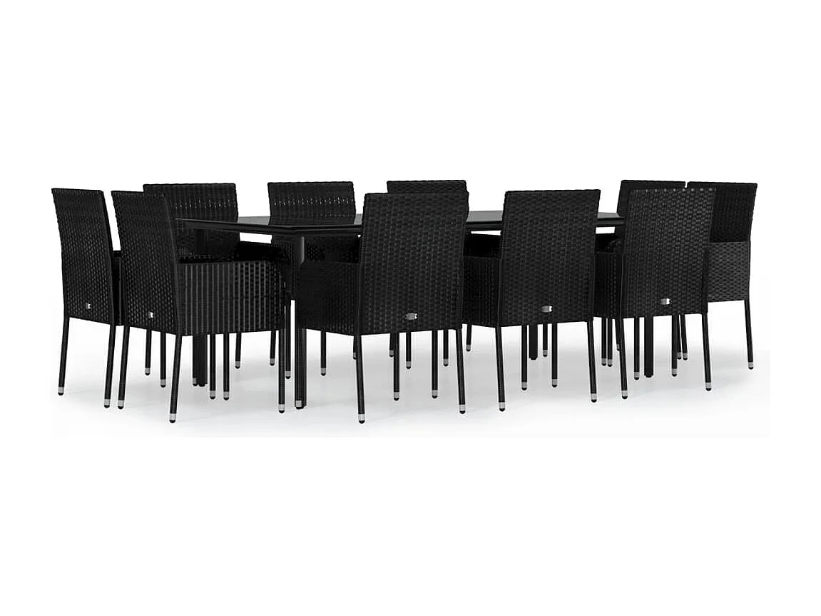 11-tlg. Garten-Essgruppe mit Kissen Schwarz Poly Rattan