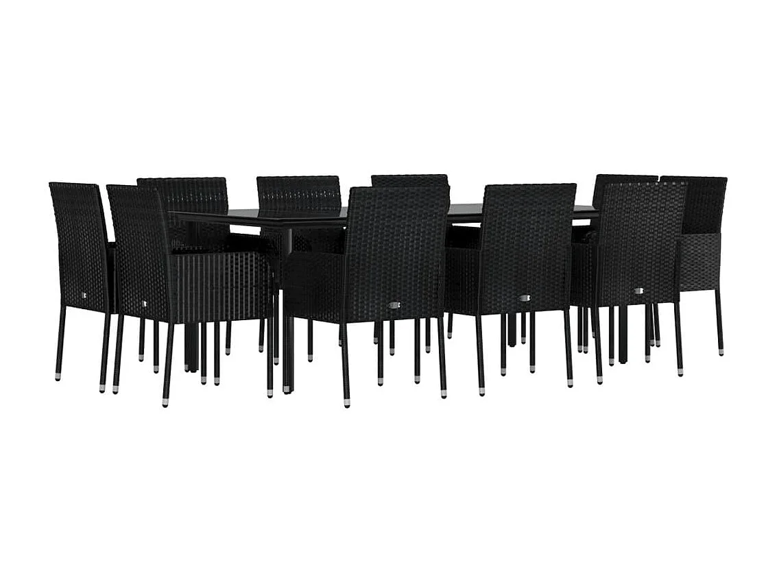 11-tlg. Garten-Essgruppe mit Kissen Schwarz Poly Rattan