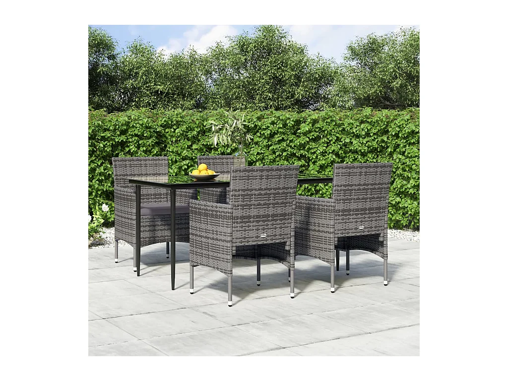 Set da Pranzo da Giardino 5 pz con Cuscini Grigio e Nero