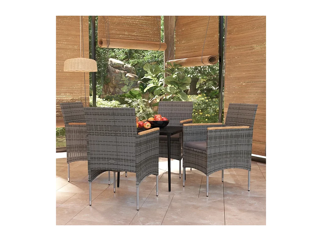 Ensemble à manger de jardin et coussins 5pcs Gris/noir