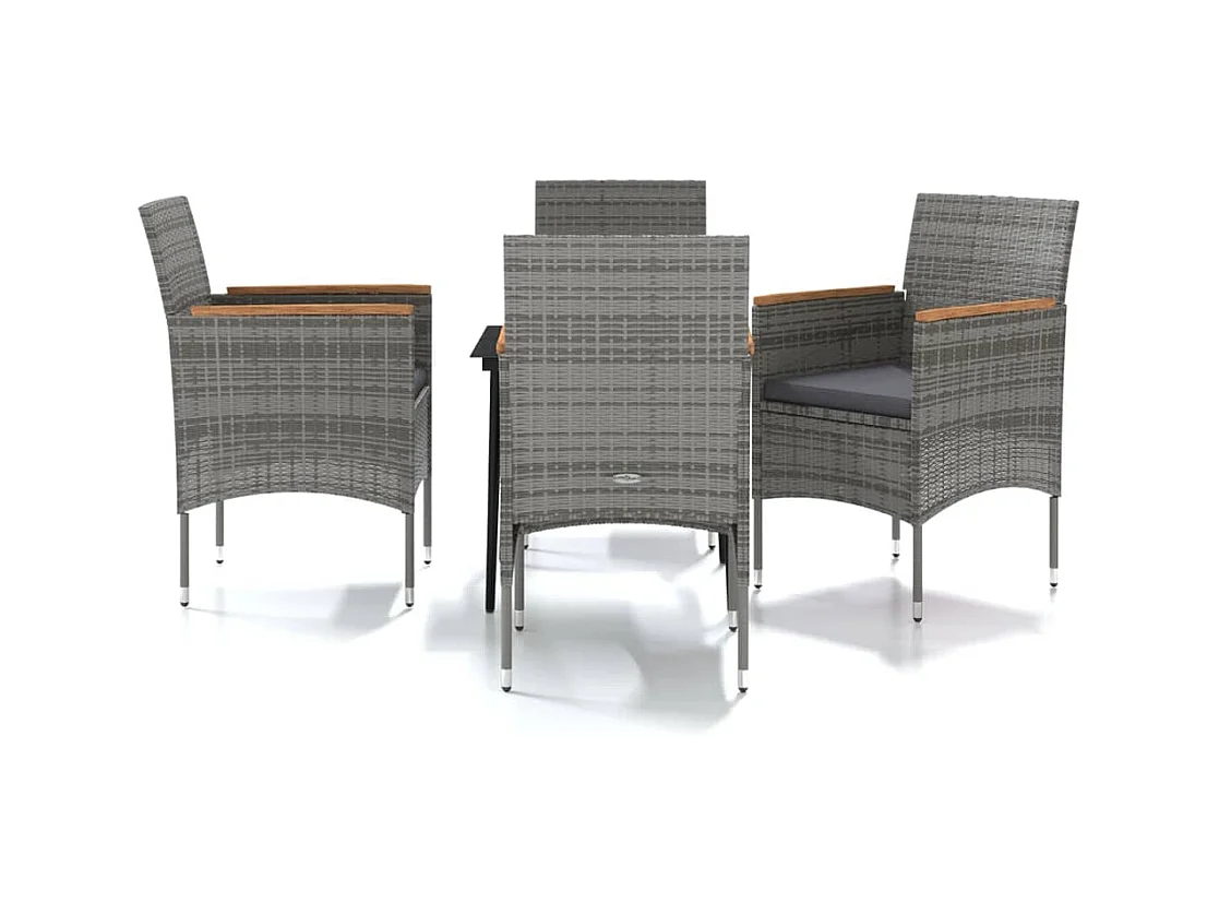 Set da Pranzo da Giardino 5 pz con Cuscini Grigio e Nero